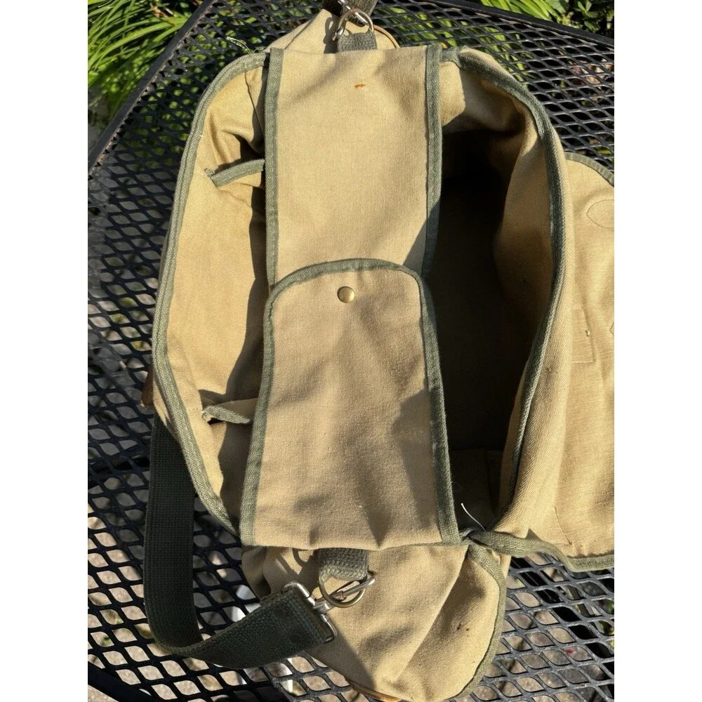 Vintage ORVIS Canvas Leather Duffle Fishing Shoulder Bag Khaki Made USA